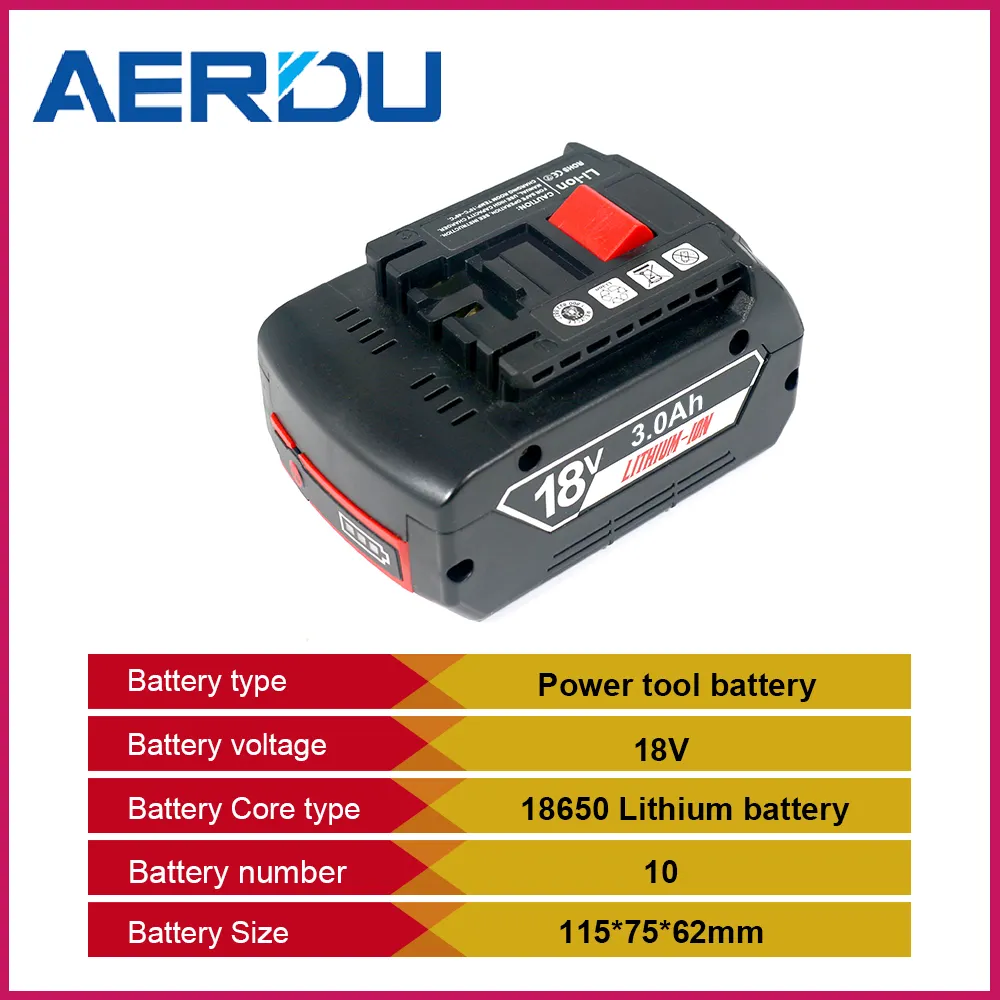 3.0Ah 3000mAh 18V Rechargeable Cordless Power Tool Batteries OEM/ODM Replacement Drill Battery for Bosch 18V GBA Lithium Ion
