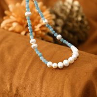Collier et bracelet tendance en pierre naturelle, perles d'aquamarine, chaîne de clavicule, bijoux en perles baroques pour femmes et jeunes filles, à porter au quotidien et pour les rendez-vous