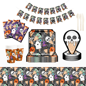 DAMAI Factory Wholesale Use Halloween Skull Ice Cream Paper Plate Set - Product Image 1