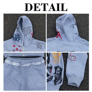 Custom Streetwear Oversized Two Piece Man Sweat Suit Heavyweight Hoodie and Baggy Sweatpants <b>Set</b> Men Tracksuit - Product Image 6