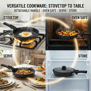 Ensemble de casseroles et poêles E-Top 14 pièces en aluminium forgé noir avec revêtement antiadhésif en granit pour cuisine, camping-car et camping - Product Image 6