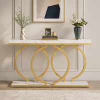Tables consoles modernes de 140 cm en acier blanc doré avec plateau en marbre pour l'entrée d'un appartement, le salon, meubles de salon
