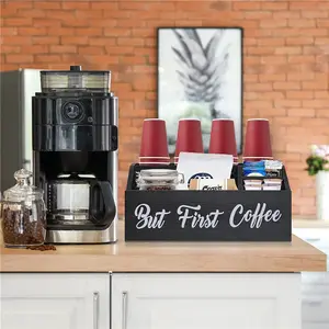 Accesorios de madera para cafetería, organizador para la oficina, estación de café, decoración de Bar, bolsa de té y café, dispensador de tazas, cesta de almacenamiento