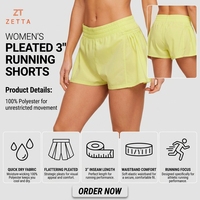 Shorts d'entraînement et de course légers et plissés pour femme, 100 % polyester, entrejambe de 3 pouces, avec doublure intérieure intégrée, idéal pour l'été