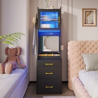 Table de maquillage noire moderne pliable et rabattable Miroir de courtoisie Armoire de rangement avec lumière Ensemble de portes en verre Coiffeuse