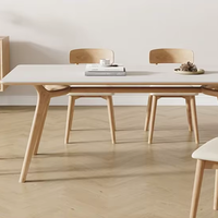 Table à manger en bois naturel, couleur bois naturel, plateau en bois massif, base épaissie pour la maison et les restaurants