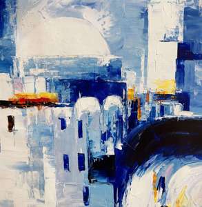 Pintura <span class=keywords><strong>al</strong></span> Óleo Impasto Abstracta de Estilo Moderno, Paisaje Urbano Mediterráneo, Hecha a Mano sobre Lienzo - Product Image 4