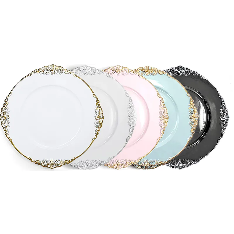Hot Selling wedding party decoration wholesale gold silver plate Round plastic teal brass charger plates charger bulk