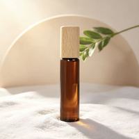 Flacon Roll-on en Verre Ambré Écologique avec Bouchon en Bambou, Sérigraphie Dorée, Vide, pour Crème Contour des Yeux, Fabriqué au Guangdong