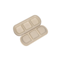 Barquette à 3 compartiments en pulpe de bagasse jetable, biodégradable et compostable, pour sauces, sushis et salsa