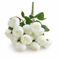Meilleure vente transfrontalière : Bouquet de 15 têtes de fleurs artificielles en soie (Lotus rosé simulé, Rose thé, Pivoines) pour mariages