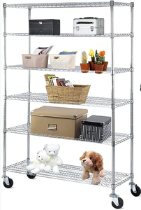 Chất lượng cao 6 tầng 800lbs NSF kim loại kẽm <span class=keywords><strong>Chrome</strong></span> mạ dây Kệ thép carbon lưu trữ Kệ nhà để xe giá với bánh xe - Product Image 2