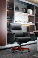 Chaise de bureau de direction en cuir véritable à dossier haut, chaise de bureau ergonomique de luxe avec base en bois