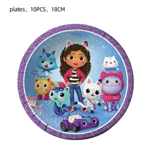 Ensemble de vaisselle jetable de chat de dessin animé <span class=keywords><strong>Gabby</strong></span> serviettes de tasses en papier adaptées aux enfants pour des fêtes d'enfants remise des diplômes de Thanksgiving de bébé - Product Image 4