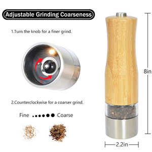 Moulin à poivre noir en bois <span class=keywords><strong>de</strong></span> bambou à piles ensemble <span class=keywords><strong>de</strong></span> moulin à <span class=keywords><strong>sel</strong></span> <span class=keywords><strong>de</strong></span> <span class=keywords><strong>mer</strong></span> et à poivre pour la cuisine avec lumière LED - Product Image 3