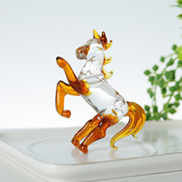 Mini-boule de cristal artisanale écologique, figurine polie bleue/ambre, ornements de table, cheval de collection, décoration intérieure Feng Shui