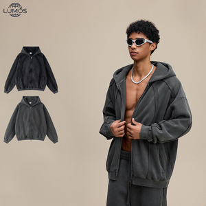 Sudadera con capucha y cremallera para <span class=keywords><strong>hombre</strong></span>, personalizada con gráficos, de algodón grueso (50%), holgada, tallas grandes, venta al por mayor - Product Image 2