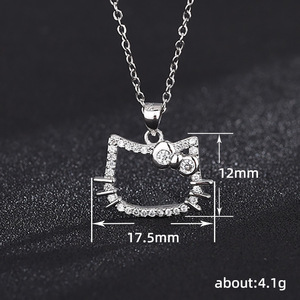 Collana con ciondolo a forma di gatto cavo per donna, con fiocco e gattino, catena lunga per maglione, gioielli alla moda - Product Image 5