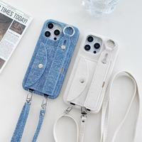 Nouveau pour Iphone Mobile couverture de téléphone portable dragonne avec porte-carte lanière Denim tissu luxe coque de téléphone personnalisée