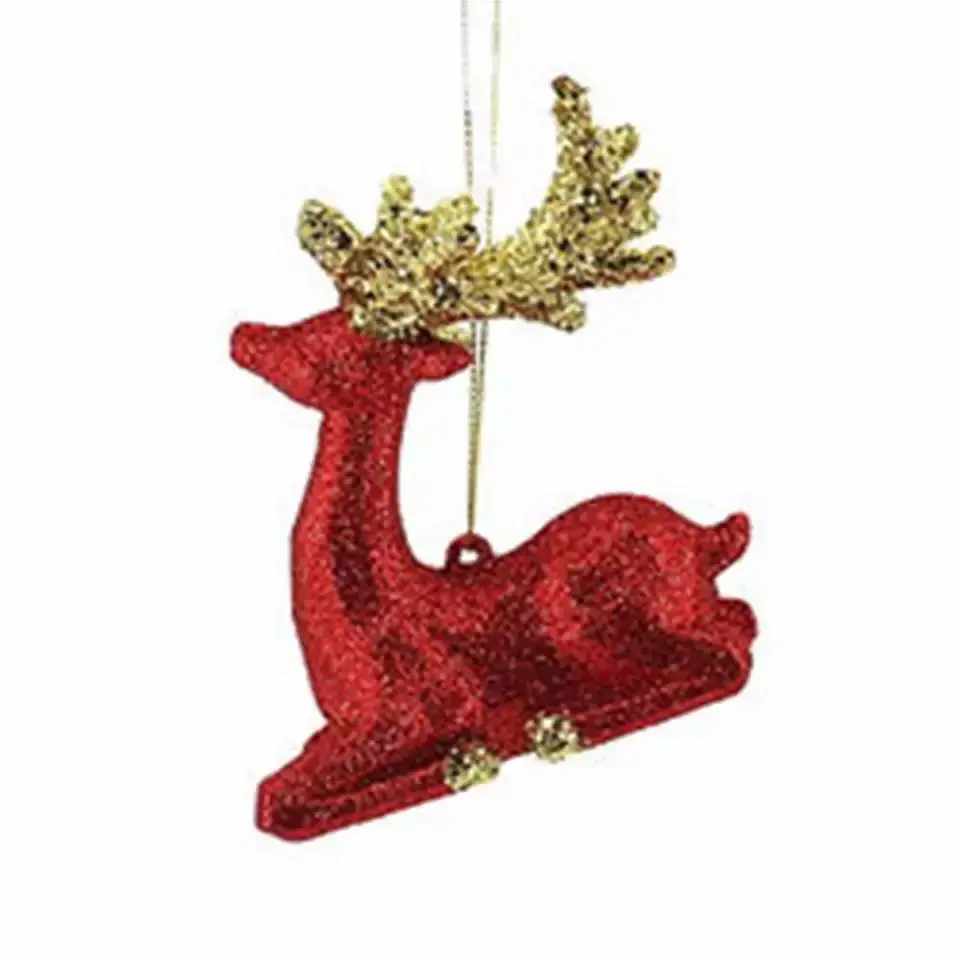 New Hand Printed Christmas Deer Ornament Foam Plastic Deer Hanging Decoration with Glitter Festive Christmas Decorations