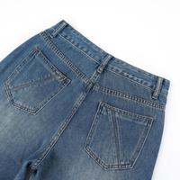Pantalon en jean vintage délavé coupe droite pour homme, respirant et brodé