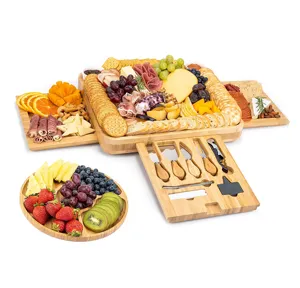 Wholesale Picnic Table cheese board set bamboo cheese cutting board and wine table with knife set