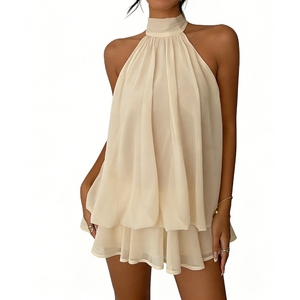 เดรสสั้นคอ halter สำหรับผู้หญิง แบบมีชั้น ซ้อนกัน แขนกุด เปิดหลัง ผ้าชีฟองพลิ้วไหว เหมาะสำหรับงานปาร์ตี้และใส่ในช่วงฤดูร้อน แฟชั่นเดรส - Product Image 3