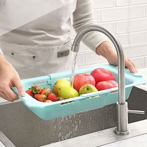 Cesta coladora plegable de plástico PP para lavar frutas sobre el fregadero, cesta de drenaje para cocina - Product Image 3