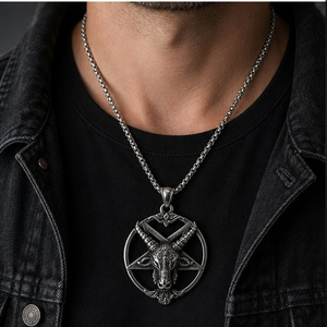 Yunnique Viking Goat Head Pendant <b>Titanium</b> Steel Necklace Unisex Sweater <b>Chain</b> Gift Jewelry Geometric Animal Design Guangzhou No - Product Image 3