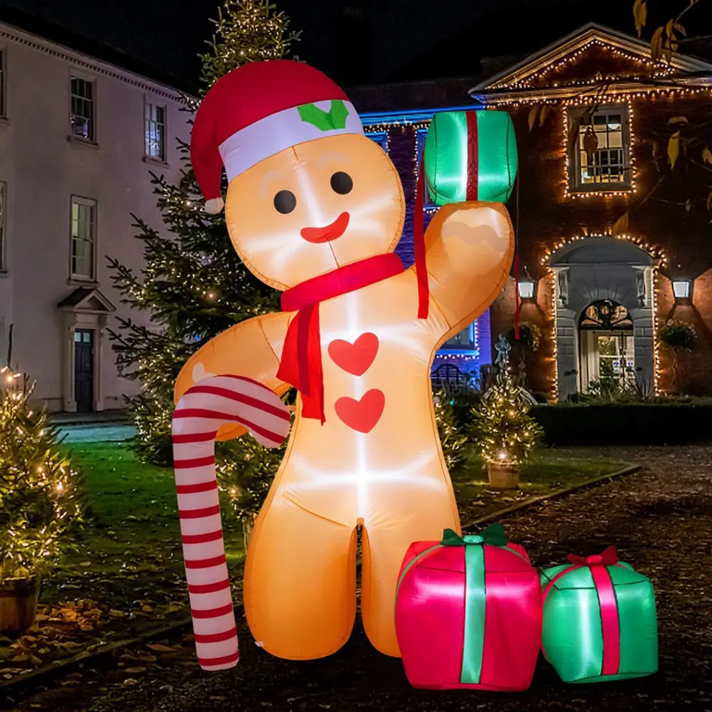 Hot bán 8ft cao giáng sinh Inflatable đêm sân cỏ trang trí dễ thương Inflatable Gingerbread người đàn ông với built-in LED ánh sáng