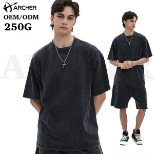 Camiseta Driov Nueva de 250g, Estilo Vintage, Lavada con Efecto Desgastado, Hombros Caídos, Color Negro, de Algodón para Hombre - Product Image 2