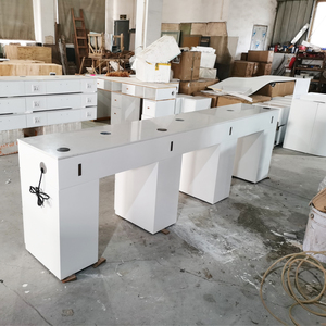 Bộ bàn ghế làm nail cao cấp, bàn làm móng ba chỗ ngồi kèm máy sấy móng, chất liệu gỗ chắc chắn, màu trắng - Product Image 6