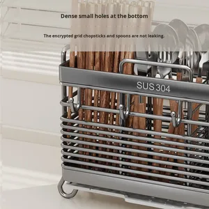 Porta Bacchette Moderno e Semplice da <span class=keywords><strong>Cucina</strong></span> in <span class=keywords><strong>Acciaio</strong></span> Inox 304 con Drenaggio per Bacchette, Coltelli e Cucchiai - Product Image 4