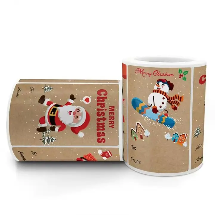 Dikdörtgen Kraft kağıt MERRY Christmas Sticker hediye etiket baskılı çıkartmalar