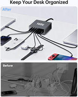 Chargeur de bureau GaN3 7 ports 140W, hub de charge rapide, 4 USB C PD 25W, 3 USB A, station de charge intelligente pour plusieurs appareils, bureau
