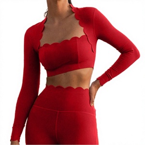Ensemble 2 pièces personnalisé avec logo : Crop top à manches longues et leggings taille haute respirants, grande taille, vêtements de sport très extensibles pour fitness, yoga et pilates - Product Image 3