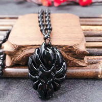 Collier en cristal avec pendentif renard obsidienne noir, collier avec pendentif renard à neuf queues pour hommes et femmes, vente en gros