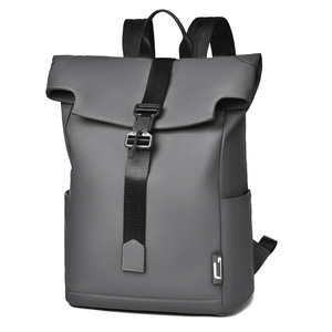 Water Resistant <b>Backpack</b> <b>Large</b> Capacity Flip Top Laptop Compartment Unisex For Commuting Business Travel Gray Black Green Solid - Product Image 3