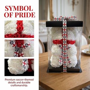 Ours en fleurs artificielles de luxe, rose anglaise, fait main, avec ruban de football, coffret cadeau premium pour anniversaires - Product Image 2