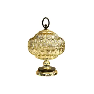Atacado luxuoso jarra de vidro doce, metal dourado velas titulares para festa decoração de casa