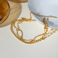 Bracelet rétro de style Hong Kong à plusieurs couches plaqué or avec zircon en forme de boule en U pour femme, bijoux cadeau