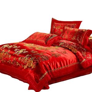 Kualitas katun murni musim gugur pernikahan tujuh potong Kit wol penuh selimut merah besar penutup tempat tidur dengan Satin - Product Image 5