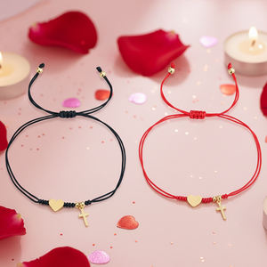 ชุดกำไลข้อมือจี้รูปหัวใจและไม้กางเขนชุบทองปรับขนาดได้ ของขวัญวันวาเลนไทน์สำหรับคู่รัก Go2boho - Product Image 3