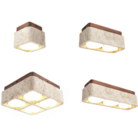 Plafonnier Wabi Sabi en pierre jaune, lampe de plafond médiévale en travertin, éclairage de plafond carré en bois pour chambre, couloir, escalier