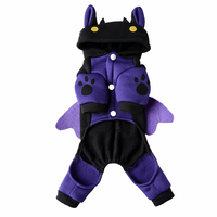 MEIQIPETBABY Costume de chien mignon en forme de chauve-souris pour l'hiver et Halloween, combinaison à capuche avec ailes en feutre, polaire violette pour petits chiens et chats