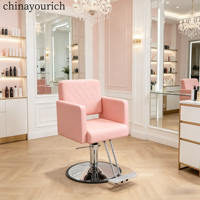 Fauteuil de Barbier Rose Glamour en Acier Inoxydable Durable - Chaise de Coiffure Hydraulique Réglable en Hauteur avec Design Matelassé Diamant pour Salon