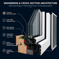 Fenêtre à battant en aluminium et bois pour maison passive, triple vitrage trempé, cadre composite, isolation thermique