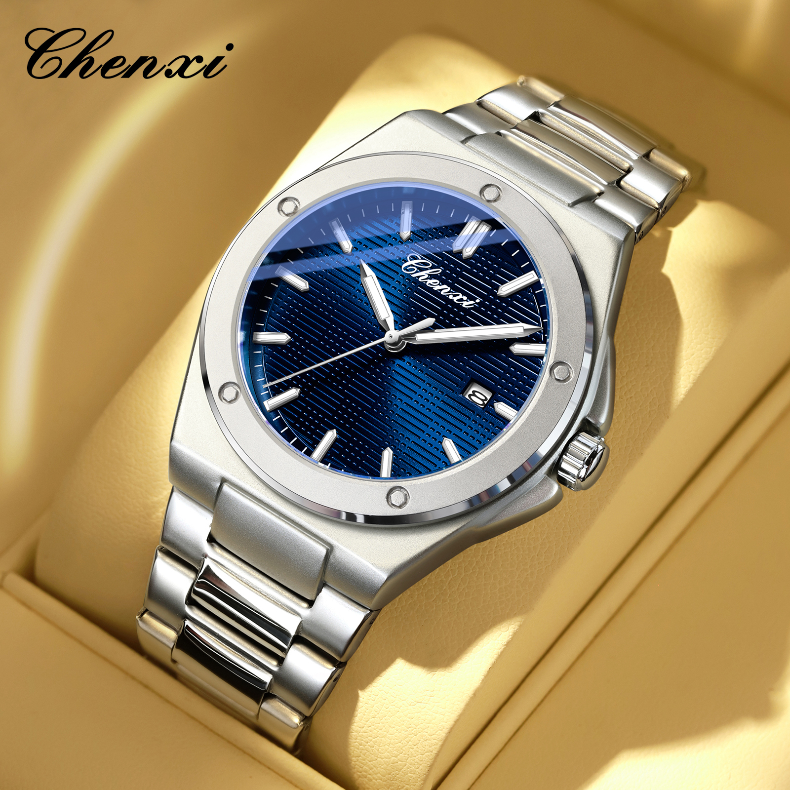 New CHENXI Watches Men Luxury Golden Stainless Steel Chronograph