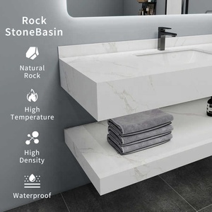 Meuble-lavabo de salle de bain superposé personnalisé, style hôtel moderne, <span class=keywords><strong>en</strong></span> pierre frittée, étanche, durable, à prix abordable, avec vasque <span class=keywords><strong>en</strong></span> céramique intégrée - Product Image 3