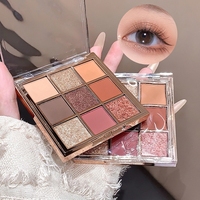 Palette de fards à paupières OEM Glowing Mirage neuf couleurs, 9 pièces, longue tenue, teintes vibrantes, ingrédient nacré, fini mat/brillant/fine paillette/foncé/clair